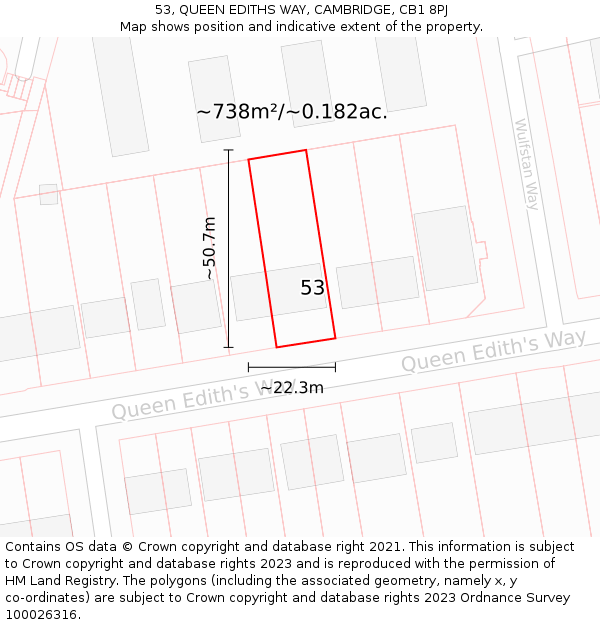 53, QUEEN EDITHS WAY, CAMBRIDGE, CB1 8PJ: Plot and title map