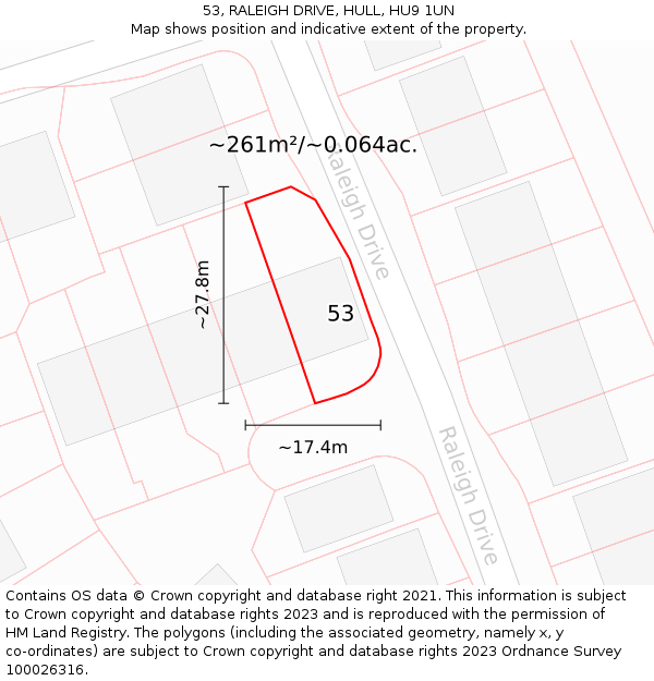 53, RALEIGH DRIVE, HULL, HU9 1UN: Plot and title map