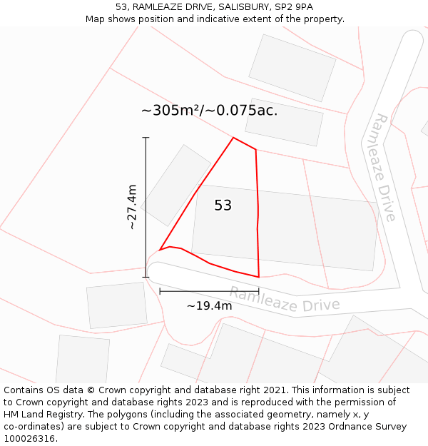 53, RAMLEAZE DRIVE, SALISBURY, SP2 9PA: Plot and title map