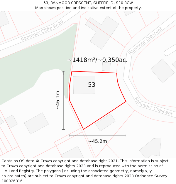 53, RANMOOR CRESCENT, SHEFFIELD, S10 3GW: Plot and title map