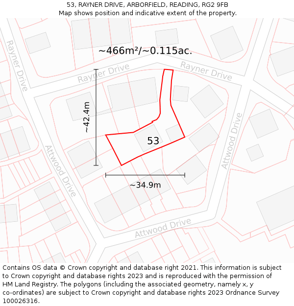 53, RAYNER DRIVE, ARBORFIELD, READING, RG2 9FB: Plot and title map