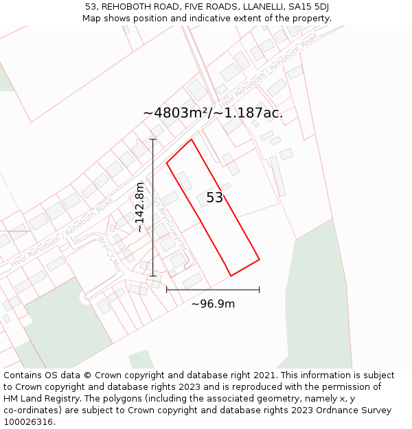 53, REHOBOTH ROAD, FIVE ROADS, LLANELLI, SA15 5DJ: Plot and title map