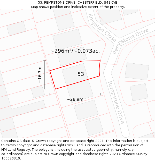 53, REMPSTONE DRIVE, CHESTERFIELD, S41 0YB: Plot and title map