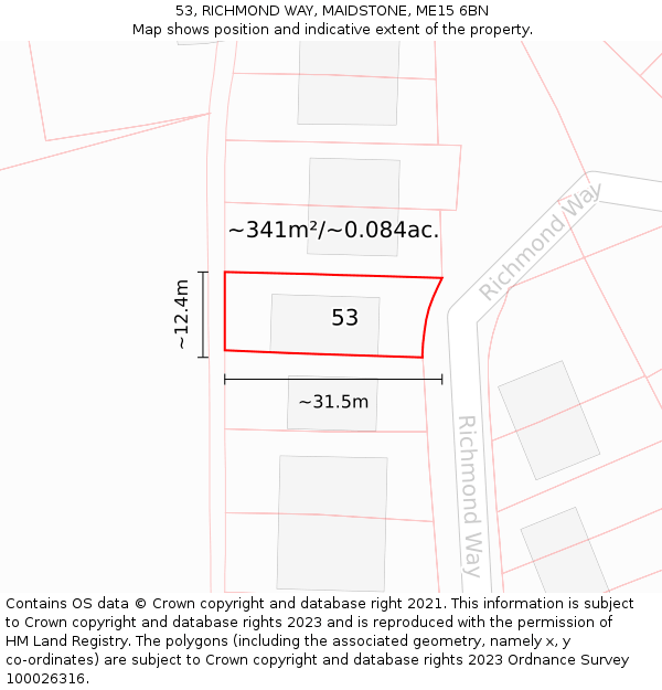 53, RICHMOND WAY, MAIDSTONE, ME15 6BN: Plot and title map
