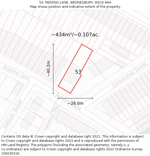 53, RIDDING LANE, WEDNESBURY, WS10 9AA: Plot and title map