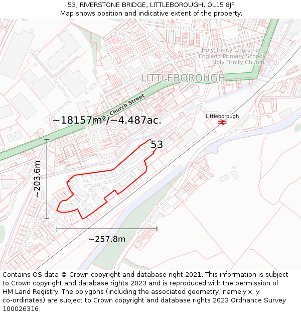 53, RIVERSTONE BRIDGE, LITTLEBOROUGH, OL15 8JF: Plot and title map