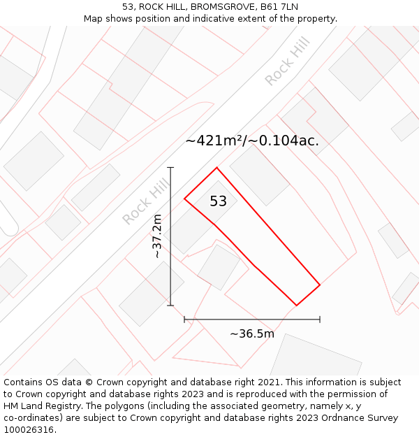 53, ROCK HILL, BROMSGROVE, B61 7LN: Plot and title map