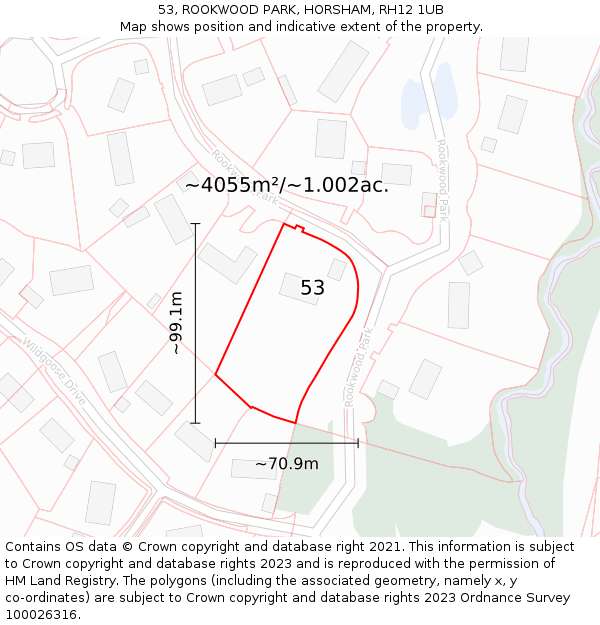 53, ROOKWOOD PARK, HORSHAM, RH12 1UB: Plot and title map