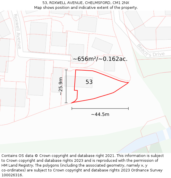 53, ROXWELL AVENUE, CHELMSFORD, CM1 2NX: Plot and title map