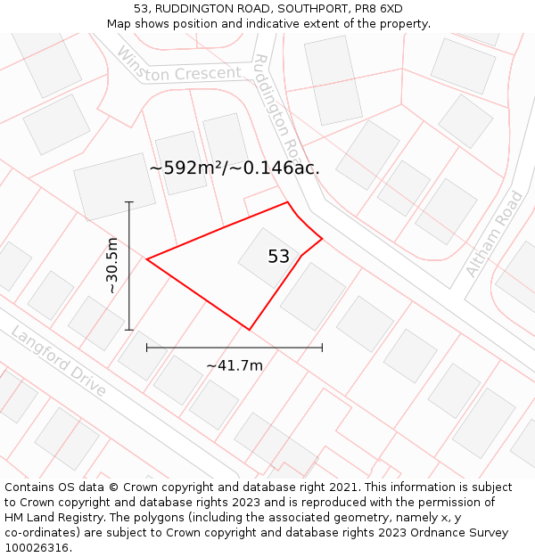 53, RUDDINGTON ROAD, SOUTHPORT, PR8 6XD: Plot and title map