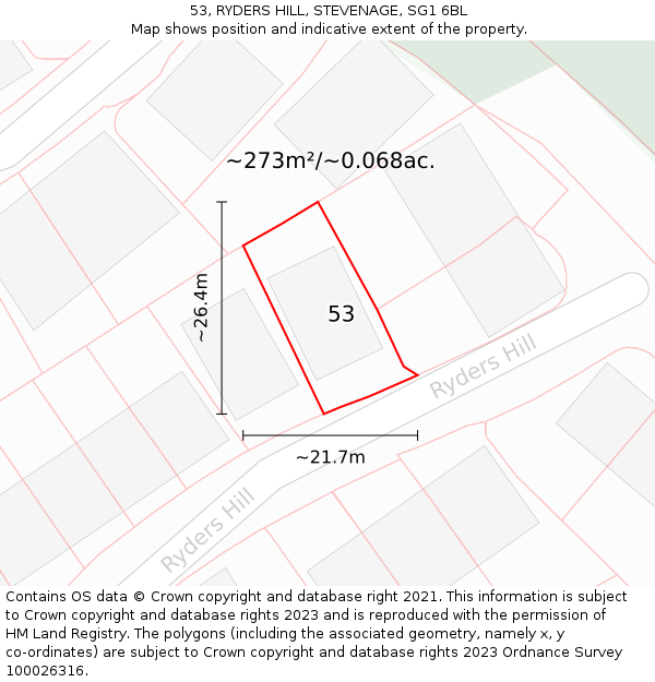 53, RYDERS HILL, STEVENAGE, SG1 6BL: Plot and title map
