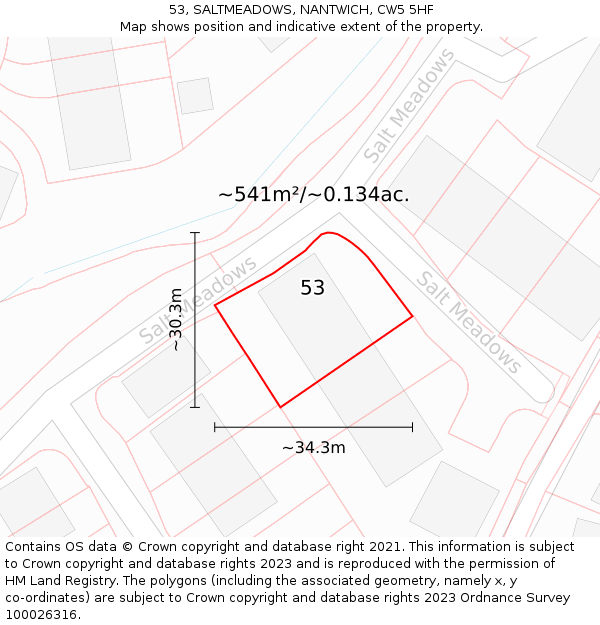 53, SALTMEADOWS, NANTWICH, CW5 5HF: Plot and title map