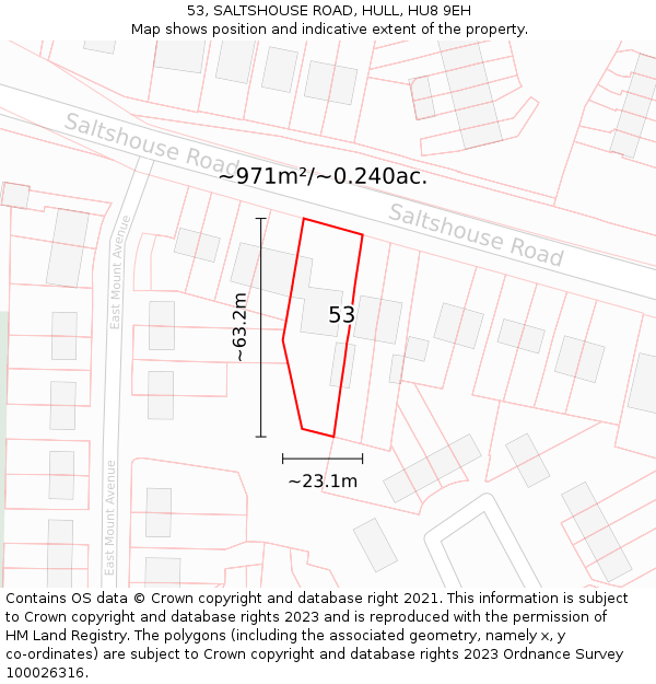 53, SALTSHOUSE ROAD, HULL, HU8 9EH: Plot and title map