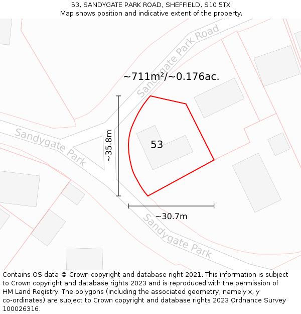 53, SANDYGATE PARK ROAD, SHEFFIELD, S10 5TX: Plot and title map