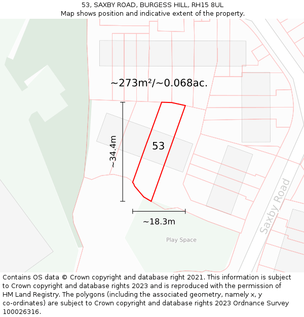 53, SAXBY ROAD, BURGESS HILL, RH15 8UL: Plot and title map