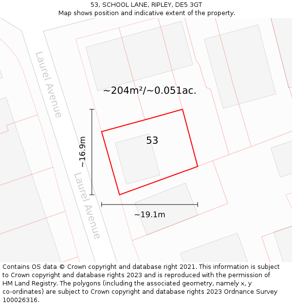 53, SCHOOL LANE, RIPLEY, DE5 3GT: Plot and title map