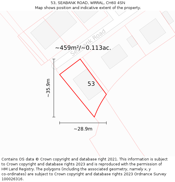 53, SEABANK ROAD, WIRRAL, CH60 4SN: Plot and title map