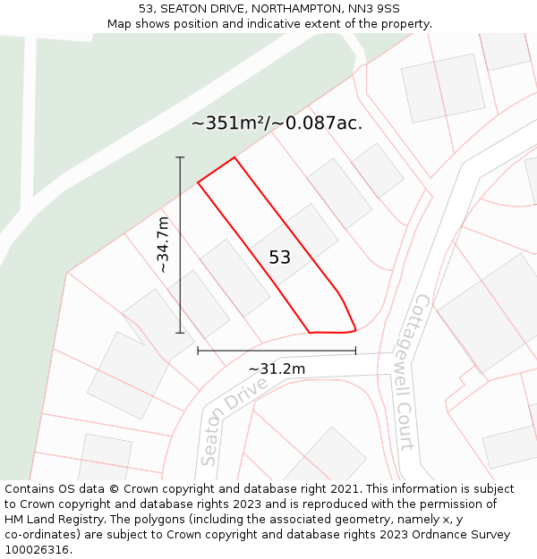 53, SEATON DRIVE, NORTHAMPTON, NN3 9SS: Plot and title map