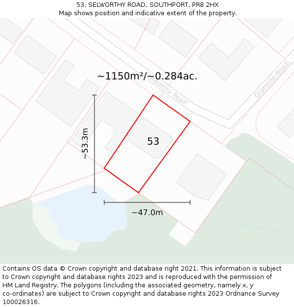 53, SELWORTHY ROAD, SOUTHPORT, PR8 2HX: Plot and title map