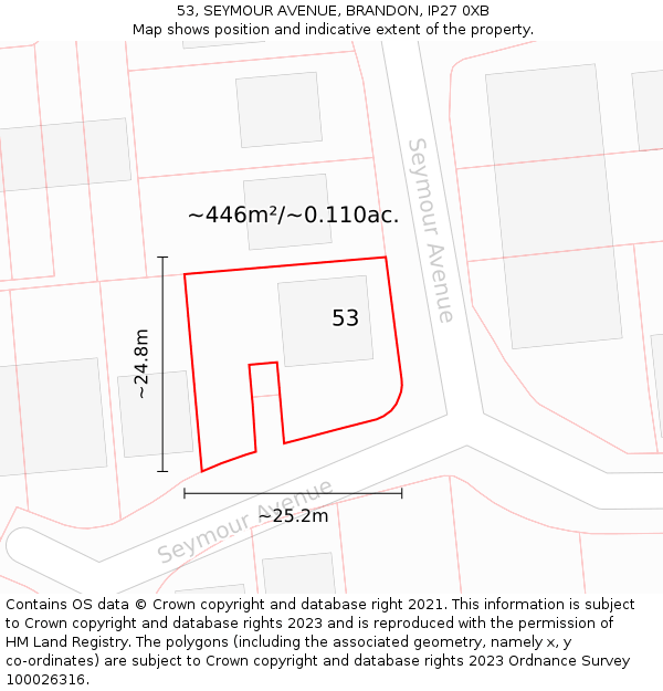 53, SEYMOUR AVENUE, BRANDON, IP27 0XB: Plot and title map