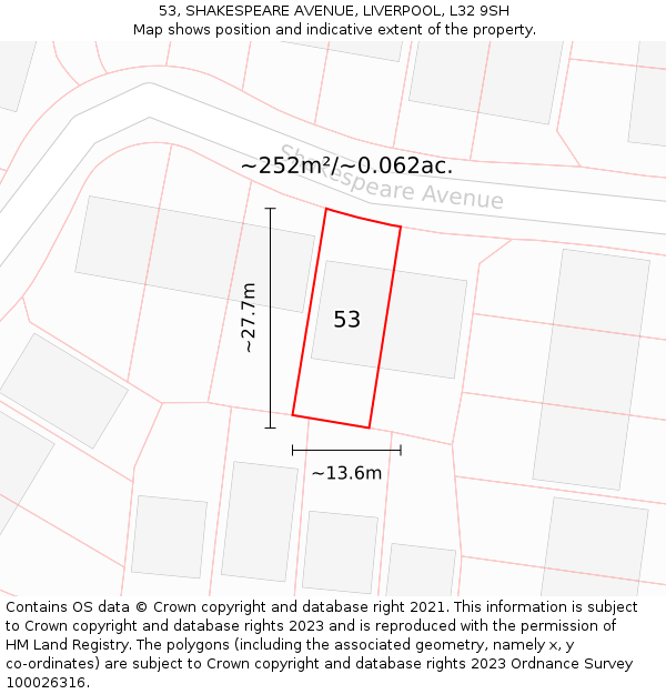 53, SHAKESPEARE AVENUE, LIVERPOOL, L32 9SH: Plot and title map