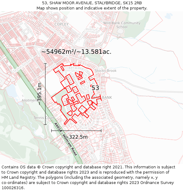 53, SHAW MOOR AVENUE, STALYBRIDGE, SK15 2RB: Plot and title map