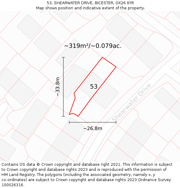 53, SHEARWATER DRIVE, BICESTER, OX26 6YR: Plot and title map