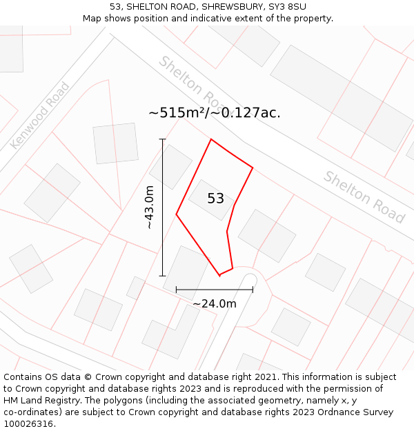 53, SHELTON ROAD, SHREWSBURY, SY3 8SU: Plot and title map