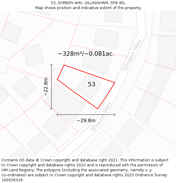 53, SHREEN WAY, GILLINGHAM, SP8 4EL: Plot and title map