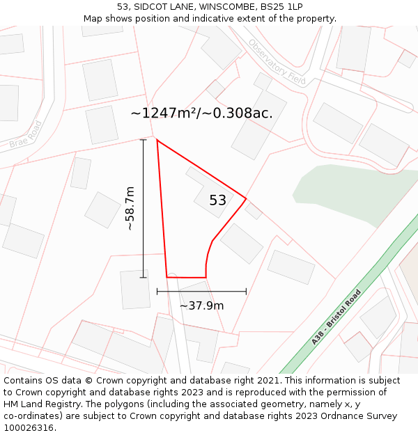 53, SIDCOT LANE, WINSCOMBE, BS25 1LP: Plot and title map