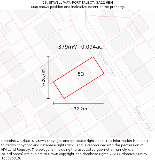 53, SITWELL WAY, PORT TALBOT, SA12 6BH: Plot and title map