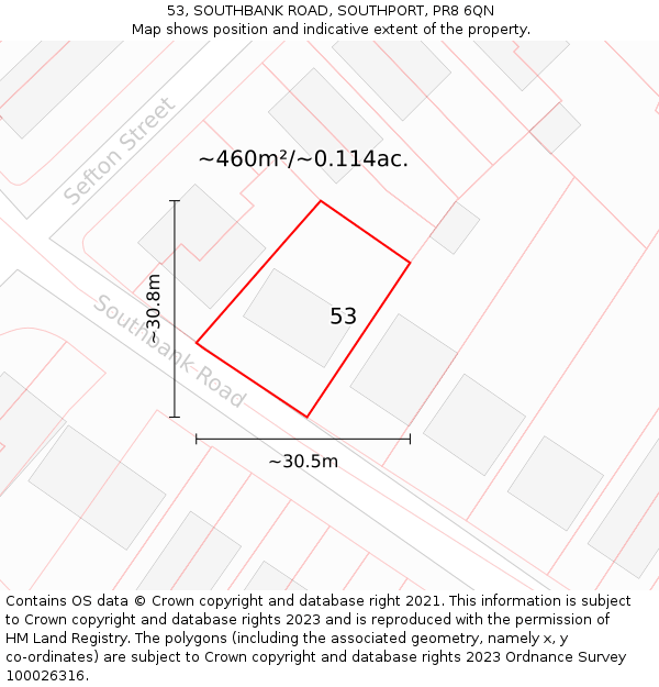 53, SOUTHBANK ROAD, SOUTHPORT, PR8 6QN: Plot and title map