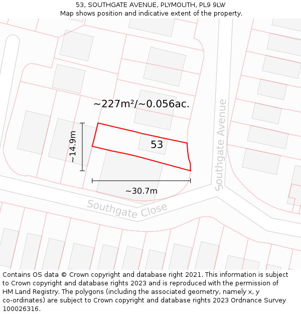 53, SOUTHGATE AVENUE, PLYMOUTH, PL9 9LW: Plot and title map