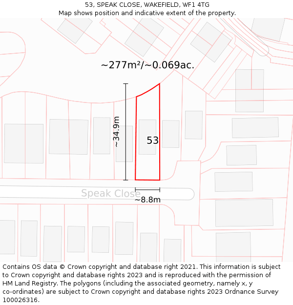 53, SPEAK CLOSE, WAKEFIELD, WF1 4TG: Plot and title map