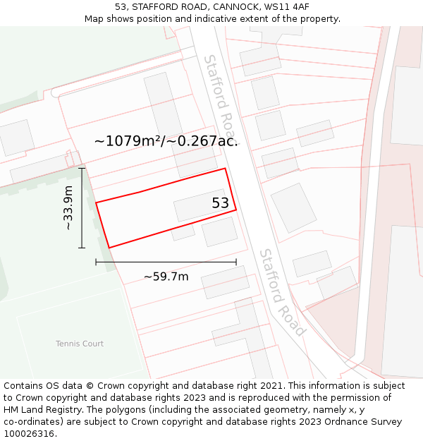 53, STAFFORD ROAD, CANNOCK, WS11 4AF: Plot and title map