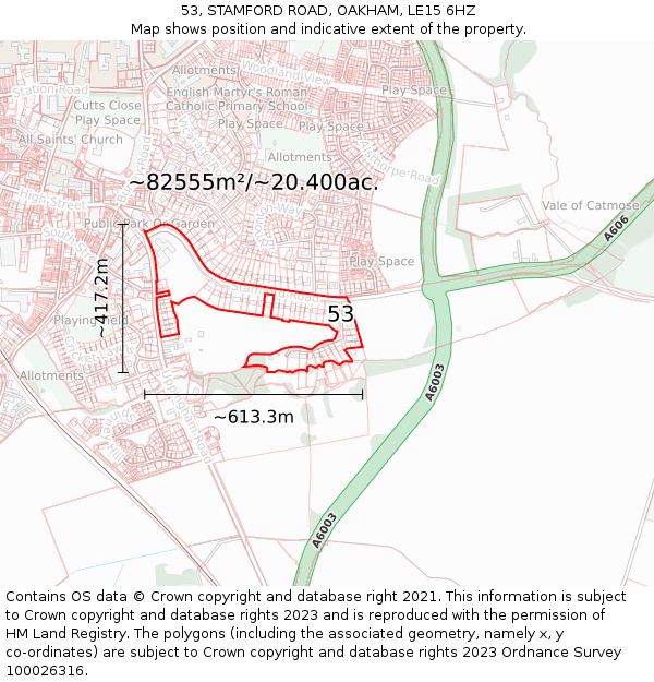 53, STAMFORD ROAD, OAKHAM, LE15 6HZ: Plot and title map