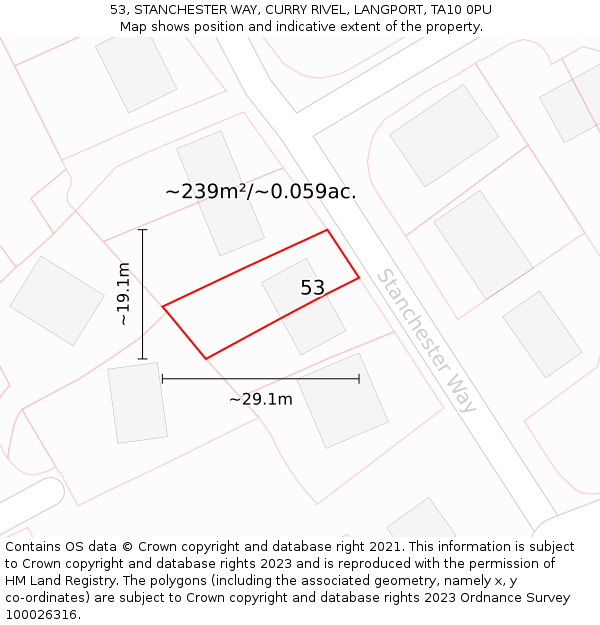 53, STANCHESTER WAY, CURRY RIVEL, LANGPORT, TA10 0PU: Plot and title map