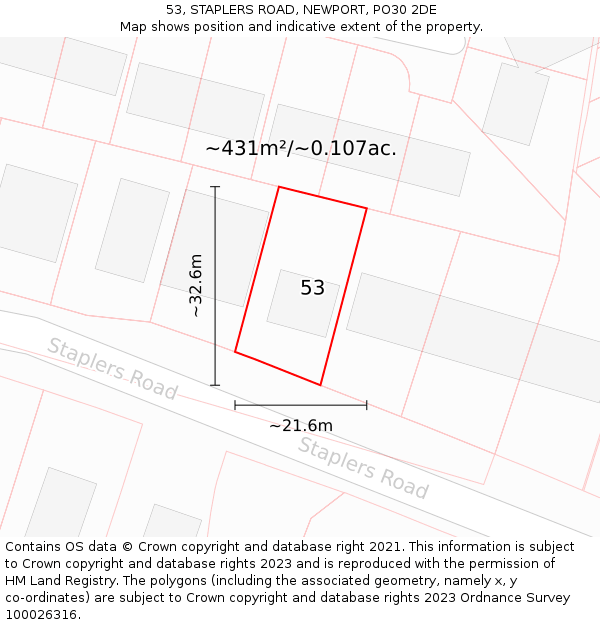 53, STAPLERS ROAD, NEWPORT, PO30 2DE: Plot and title map