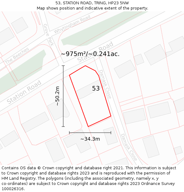 53, STATION ROAD, TRING, HP23 5NW: Plot and title map