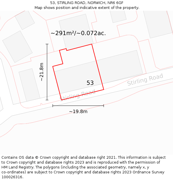 53, STIRLING ROAD, NORWICH, NR6 6GF: Plot and title map