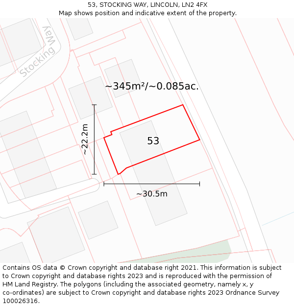 53, STOCKING WAY, LINCOLN, LN2 4FX: Plot and title map