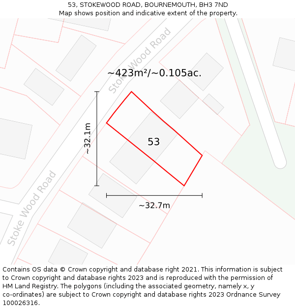 53, STOKEWOOD ROAD, BOURNEMOUTH, BH3 7ND: Plot and title map