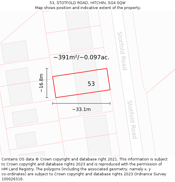 53, STOTFOLD ROAD, HITCHIN, SG4 0QW: Plot and title map