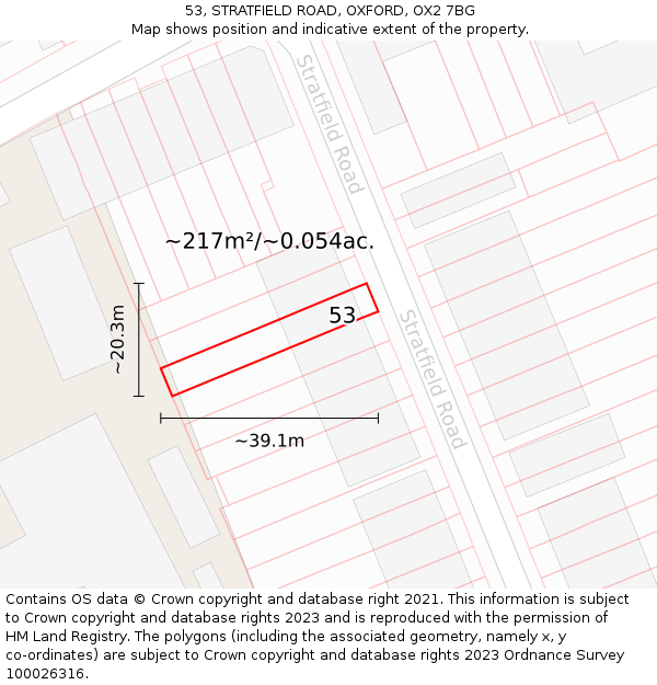 53, STRATFIELD ROAD, OXFORD, OX2 7BG: Plot and title map