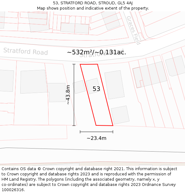 53, STRATFORD ROAD, STROUD, GL5 4AJ: Plot and title map