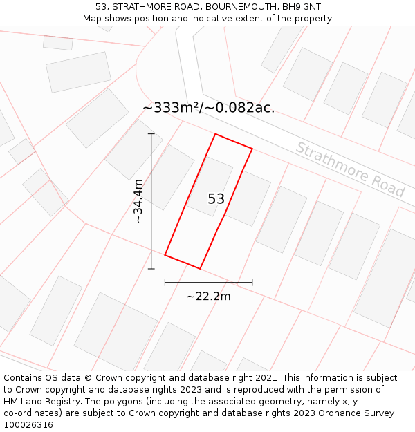 53, STRATHMORE ROAD, BOURNEMOUTH, BH9 3NT: Plot and title map