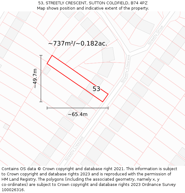 53, STREETLY CRESCENT, SUTTON COLDFIELD, B74 4PZ: Plot and title map
