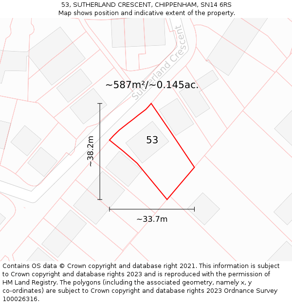 53, SUTHERLAND CRESCENT, CHIPPENHAM, SN14 6RS: Plot and title map