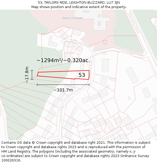 53, TAYLORS RIDE, LEIGHTON BUZZARD, LU7 3JN: Plot and title map