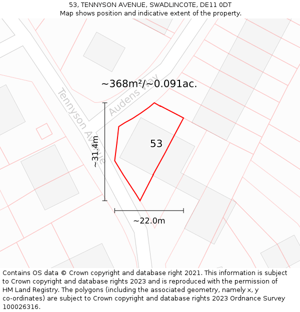 53, TENNYSON AVENUE, SWADLINCOTE, DE11 0DT: Plot and title map